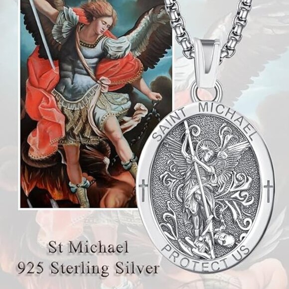 NEW! Sterling Silver Patron Saint Medals Amulet Necklace for Men Rolo Chain